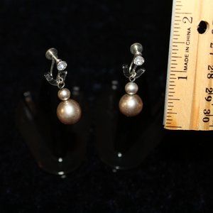 Pearl and Rhinestone Dangle Earrings with screw post